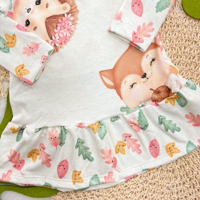 Vestido Manga Longa Leoa e Raposinha - Areia